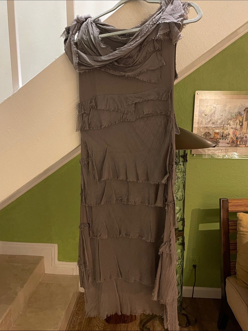 Women’s Sleeveless Fringe Layered Maxi Dress - Taupe